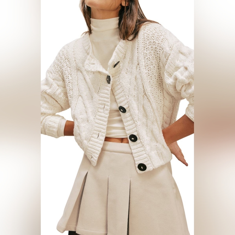 Free People bonfire Cable Knit Cardigan - Optic White Button-Up